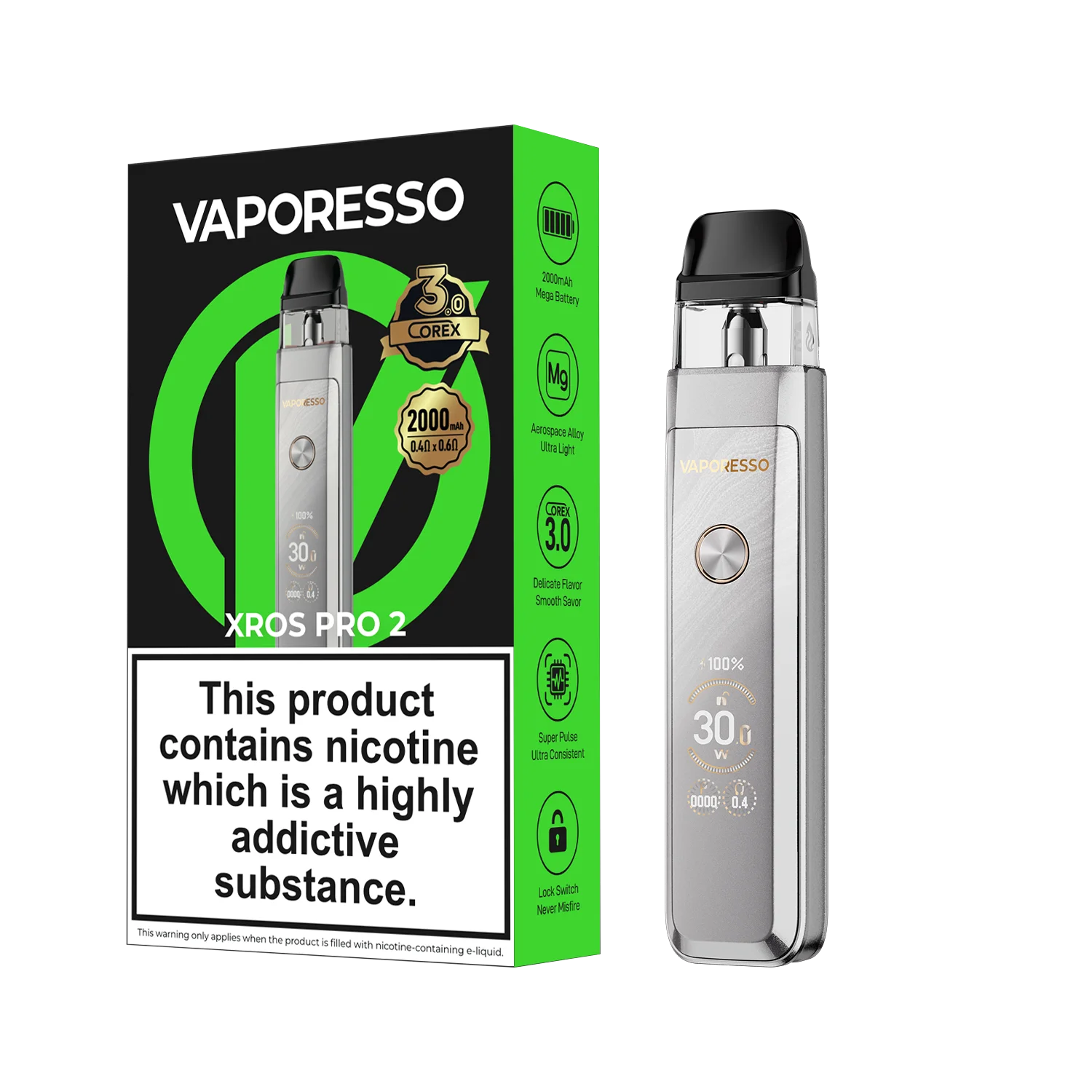 vaporesso xros pro 2 pod kit glitteringsilver