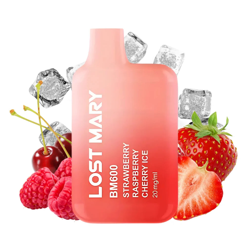 lost mary bm600 fresa frambuesa cereza hielo 20mg strawberry raspberry cherry ice vape desechable